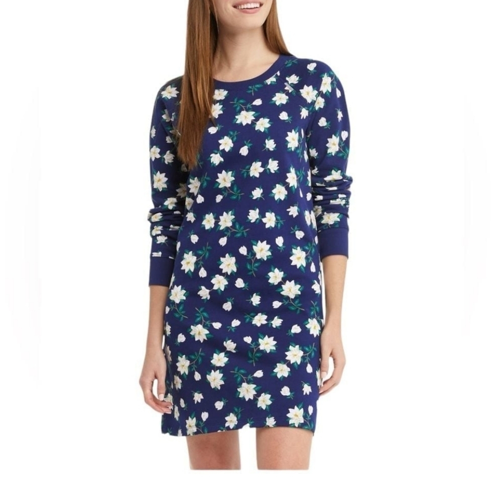Draper James Natalie Swestshirt Dress MAGNOLIA Floral Blue Dress Sz Medium